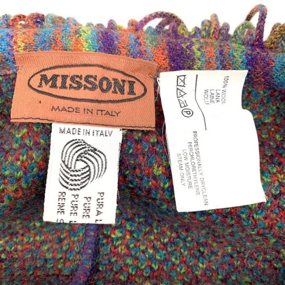 Missoni Vintage 80s 100% Wool Fringe Artsy Colorful Knit Jacket Poncho Women's M - Picture 13 of 16